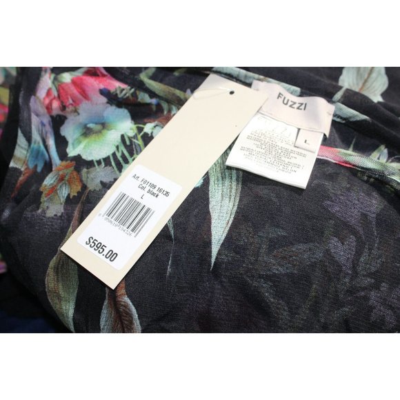 FUZZI $595 Womens Black Multicolor Floral Sleeveless Blouson Dress L NWT FLAW - Picture 8 of 8